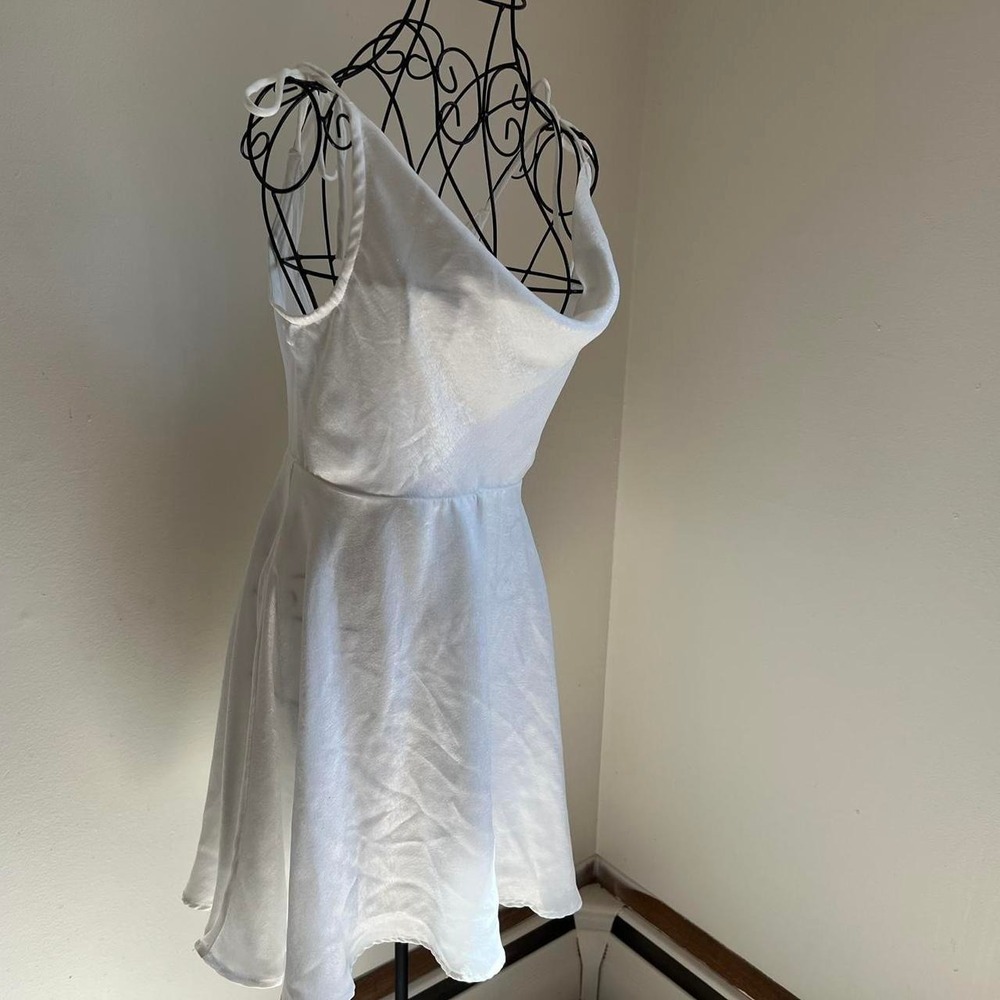 Olia White Satin Cowl Neck Mini Dress Tie Shoulder Back Detail Size M - Picture 3 of 8